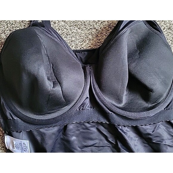 Lands' End Swim Top Black 18W DD Wrap Front Tankini 1X Solid Tummy Control S925 - Picture 7 of 9